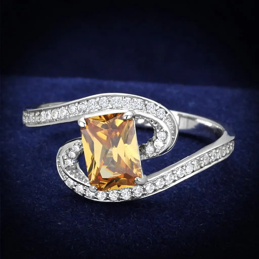 TS183 - Rhodium 925 Sterling Silver Ring with AAA Grade CZ in Champagne - Alamode - Flyclothing LLC