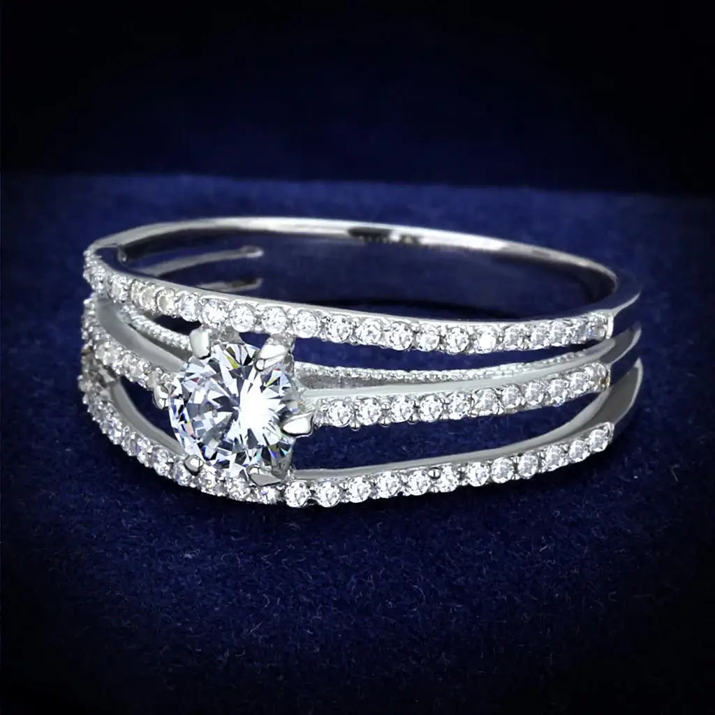 TS185 - Rhodium 925 Sterling Silver Ring with AAA Grade CZ in Clear - Alamode - Flyclothing LLC