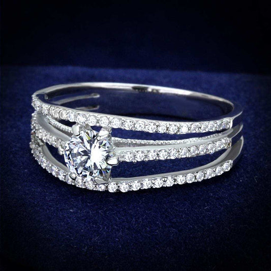 TS185 - Rhodium 925 Sterling Silver Ring with AAA Grade CZ in Clear - Alamode - Flyclothing LLC