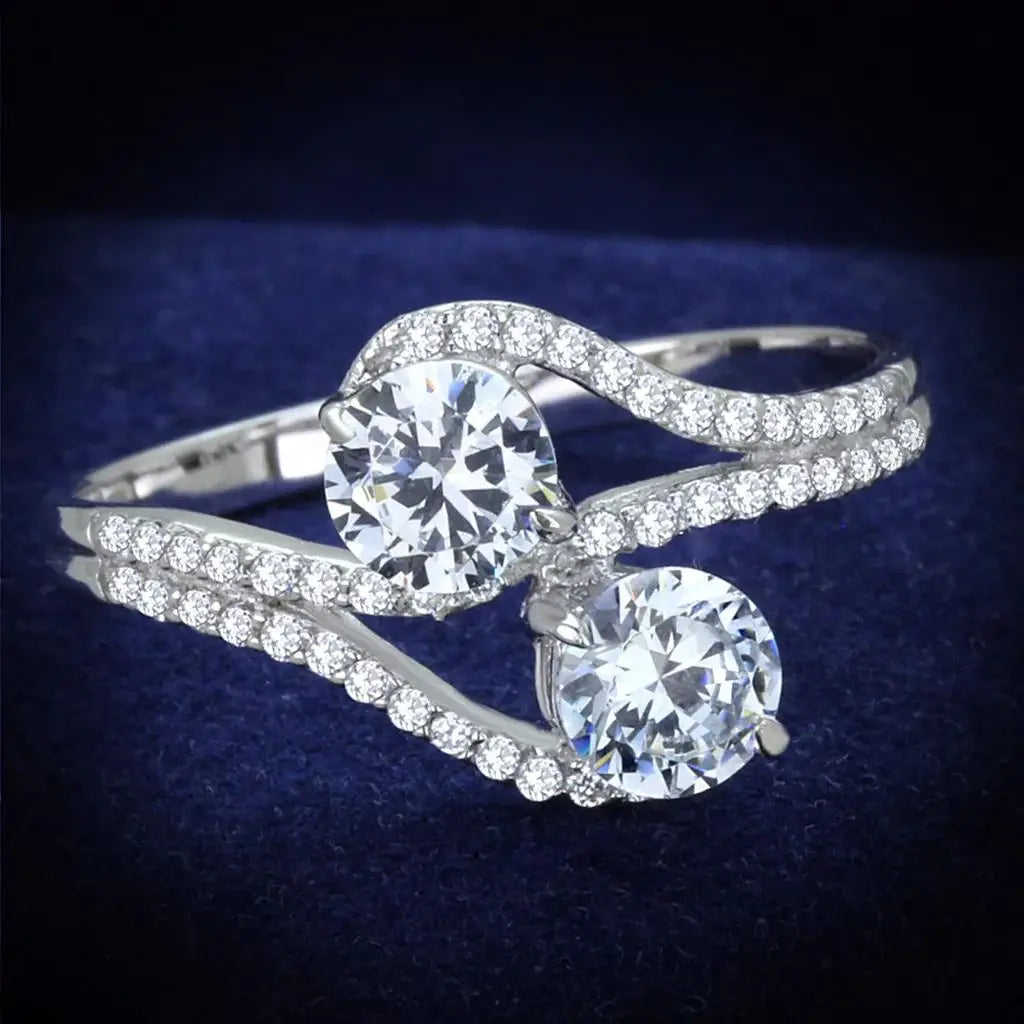 TS187 - Rhodium 925 Sterling Silver Ring with AAA Grade CZ in Clear - Alamode - Flyclothing LLC