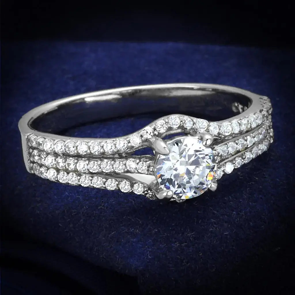 TS188 - Rhodium 925 Sterling Silver Ring with AAA Grade CZ in Clear - Alamode - Flyclothing LLC