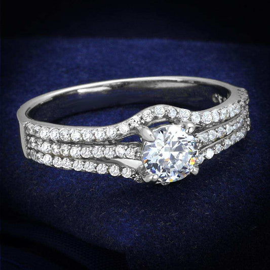 TS188 - Rhodium 925 Sterling Silver Ring with AAA Grade CZ in Clear - Alamode - Flyclothing LLC