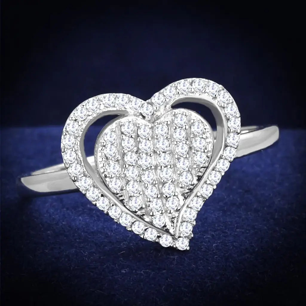 TS192 - Rhodium 925 Sterling Silver Ring with AAA Grade CZ in Clear - Alamode - Flyclothing LLC