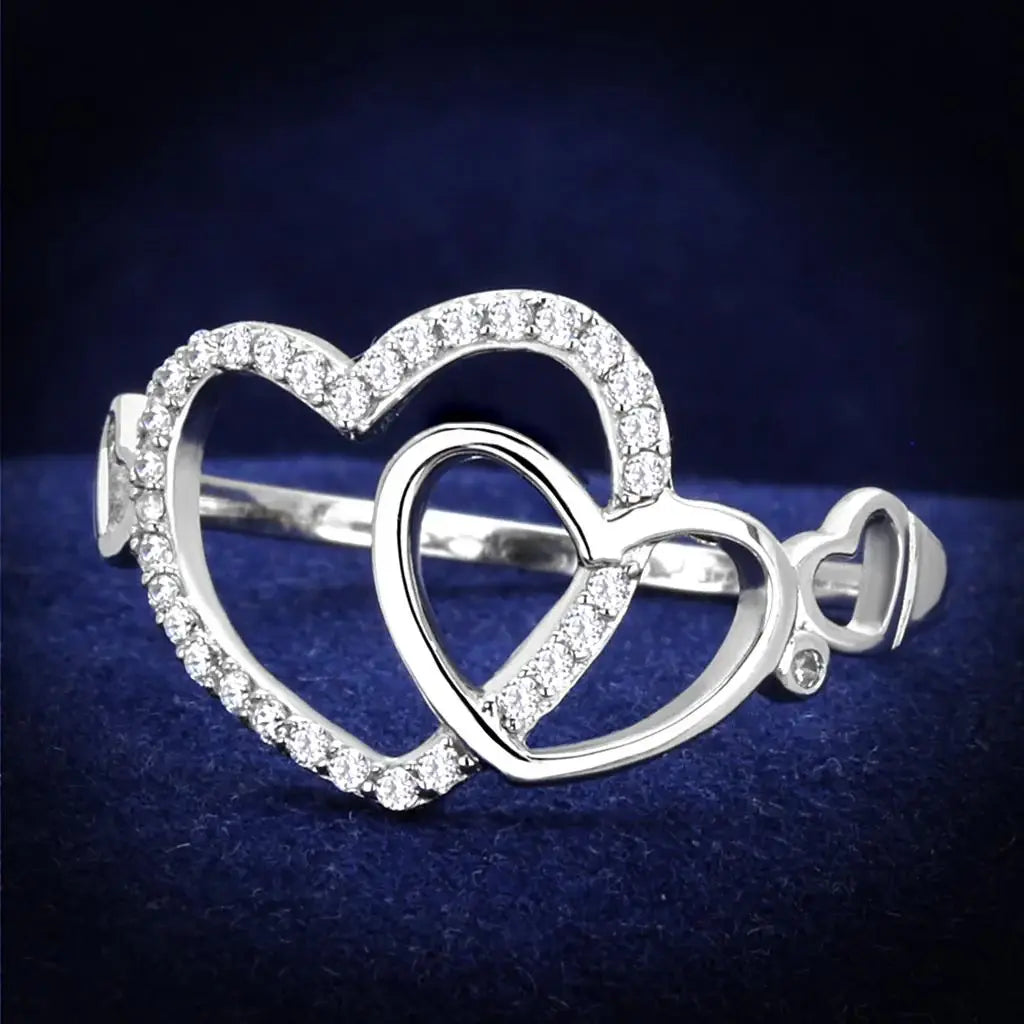 TS193 - Rhodium 925 Sterling Silver Ring with AAA Grade CZ in Clear - Alamode - Flyclothing LLC