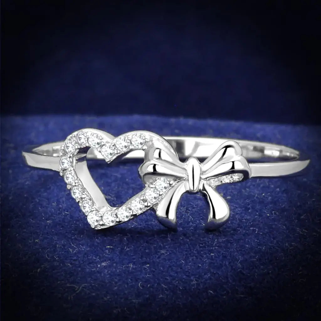 TS195 - Rhodium 925 Sterling Silver Ring with AAA Grade CZ in Clear - Alamode - Flyclothing LLC