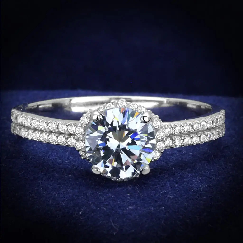TS197 - Rhodium 925 Sterling Silver Ring with AAA Grade CZ in Clear - Alamode - Flyclothing LLC