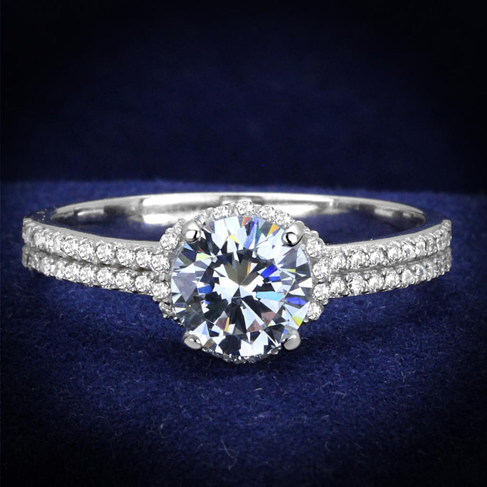 TS197 - Rhodium 925 Sterling Silver Ring with AAA Grade CZ  in Clear - Alamode