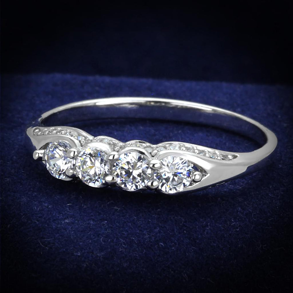 TS198 - Rhodium 925 Sterling Silver Ring with AAA Grade CZ  in Clear - Alamode