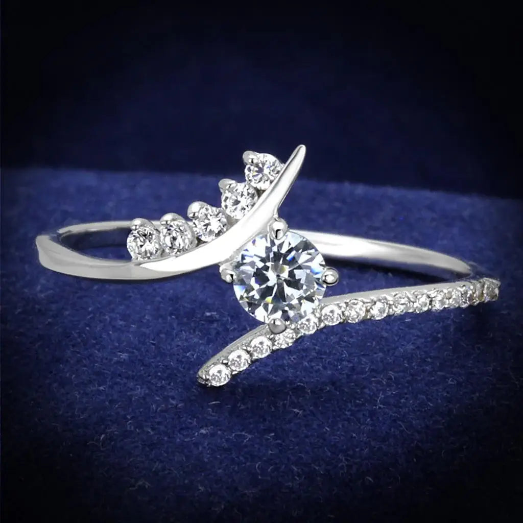 TS199 - Rhodium 925 Sterling Silver Ring with AAA Grade CZ in Clear - Alamode - Flyclothing LLC
