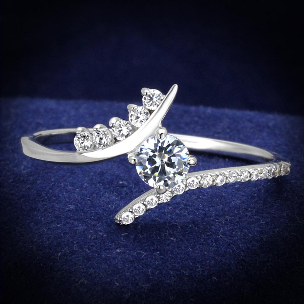 TS199 - Rhodium 925 Sterling Silver Ring with AAA Grade CZ  in Clear - Alamode