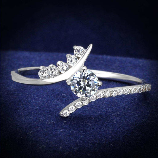 TS199 - Rhodium 925 Sterling Silver Ring with AAA Grade CZ in Clear - Alamode - Flyclothing LLC