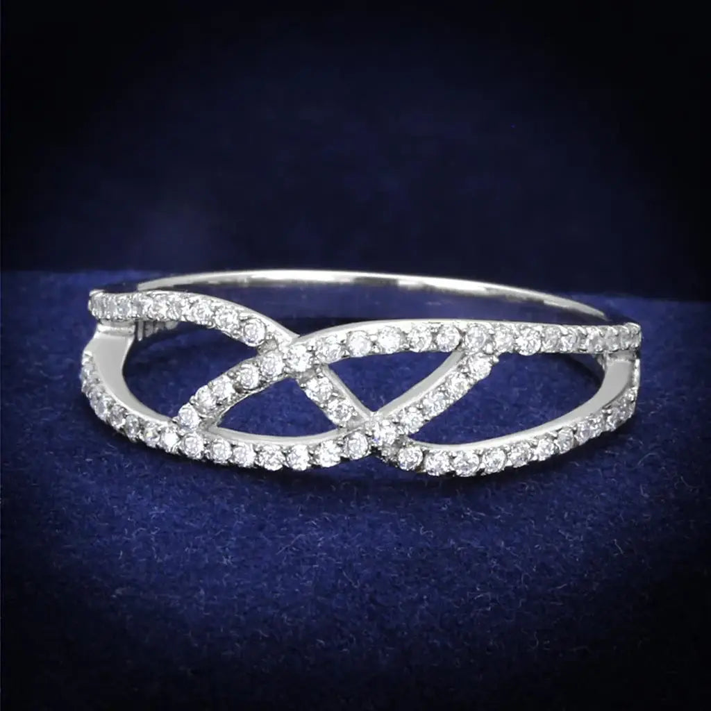 TS201 - Rhodium 925 Sterling Silver Ring with AAA Grade CZ in Clear - Alamode - Flyclothing LLC