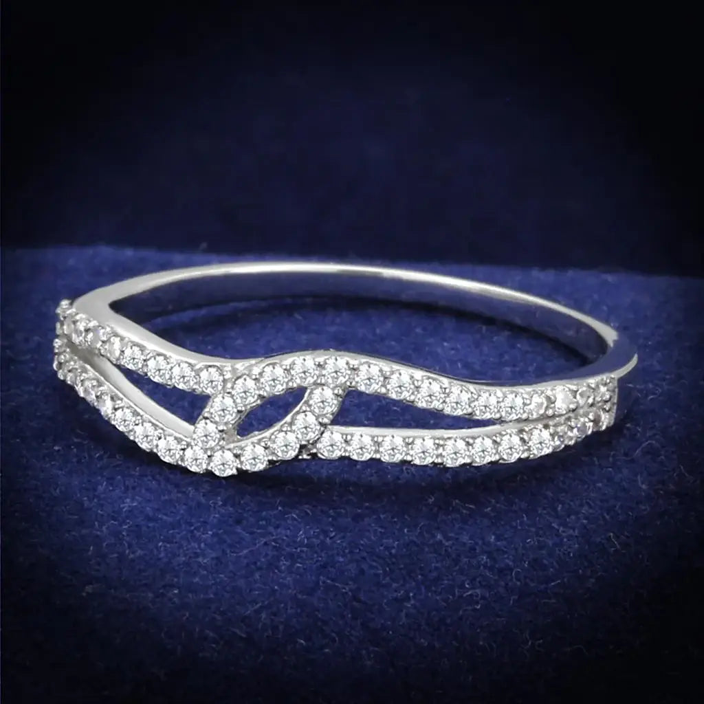 TS202 - Rhodium 925 Sterling Silver Ring with AAA Grade CZ in Clear - Alamode - Flyclothing LLC