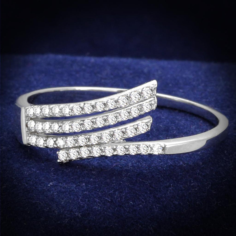 TS203 - Rhodium 925 Sterling Silver Ring with AAA Grade CZ  in Clear - Alamode
