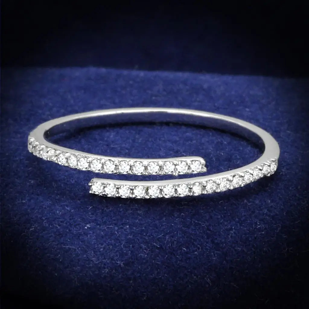 TS204 - Rhodium 925 Sterling Silver Ring with AAA Grade CZ in Clear - Alamode - Flyclothing LLC