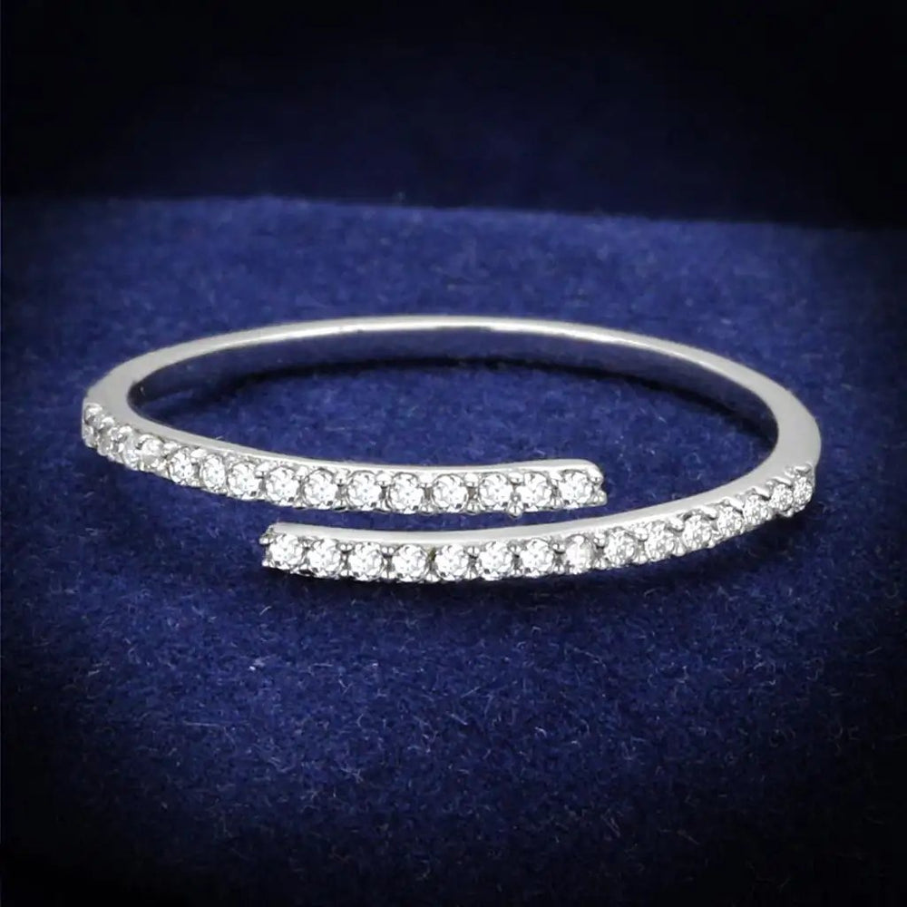 TS204 - Rhodium 925 Sterling Silver Ring with AAA Grade CZ  in Clear - Alamode