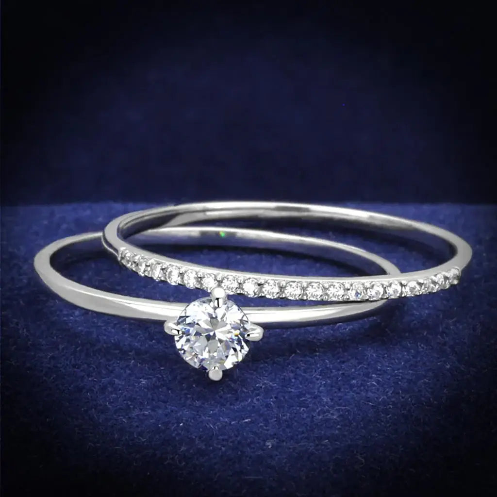 TS206 - Rhodium 925 Sterling Silver Ring with AAA Grade CZ in Clear - Alamode - Flyclothing LLC