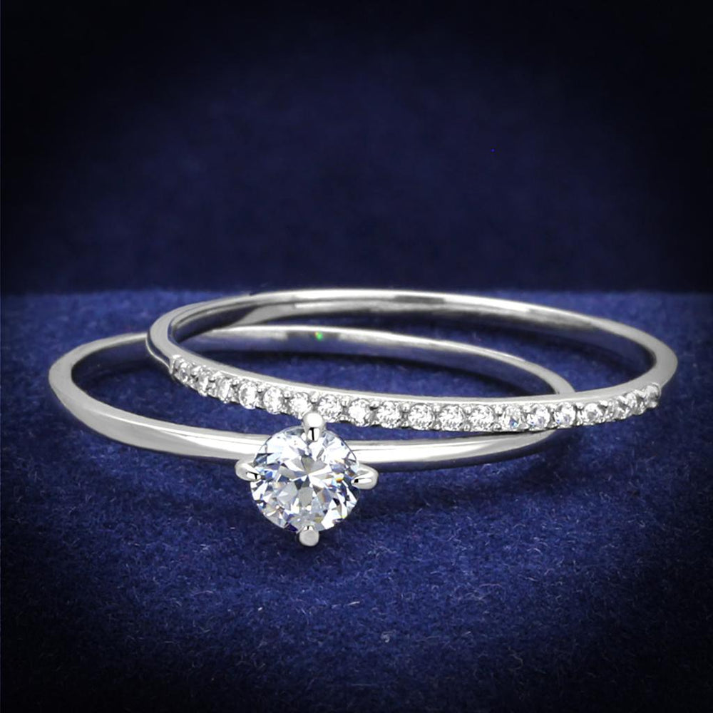 TS206 - Rhodium 925 Sterling Silver Ring with AAA Grade CZ  in Clear - Alamode