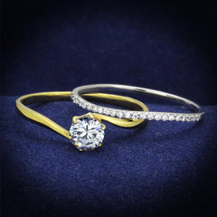 TS209 - Gold+Rhodium 925 Sterling Silver Ring with AAA Grade CZ  in Clear