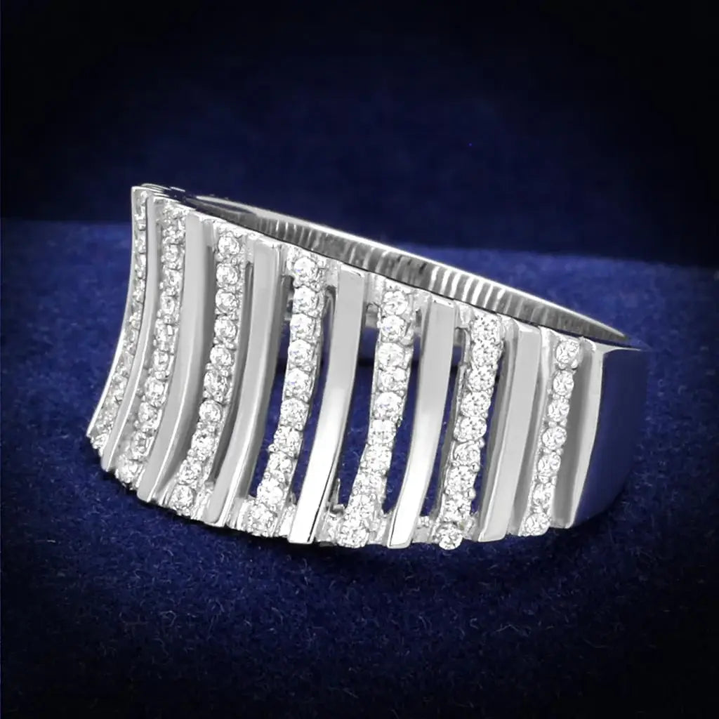 TS211 - Rhodium 925 Sterling Silver Ring with AAA Grade CZ in Clear - Alamode - Flyclothing LLC
