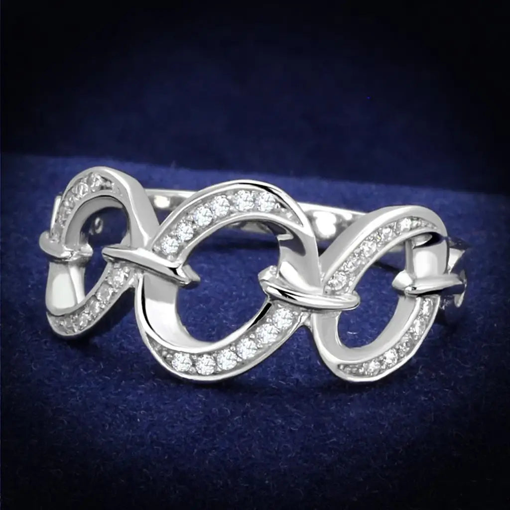 TS212 - Rhodium 925 Sterling Silver Ring with AAA Grade CZ in Clear - Alamode - Flyclothing LLC