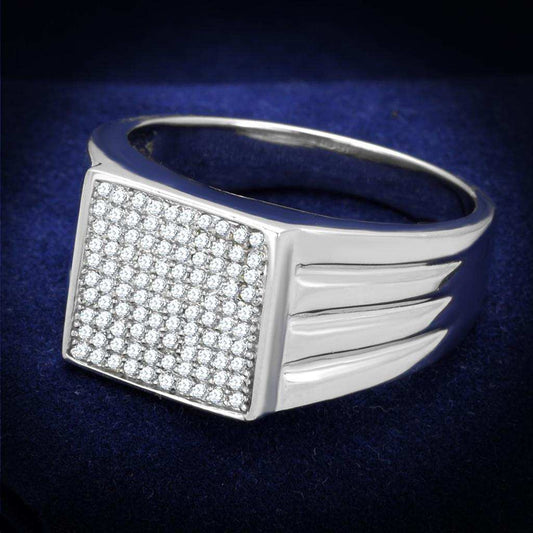 TS214 - Rhodium 925 Sterling Silver Ring with AAA Grade CZ in Clear - Alamode - Flyclothing LLC