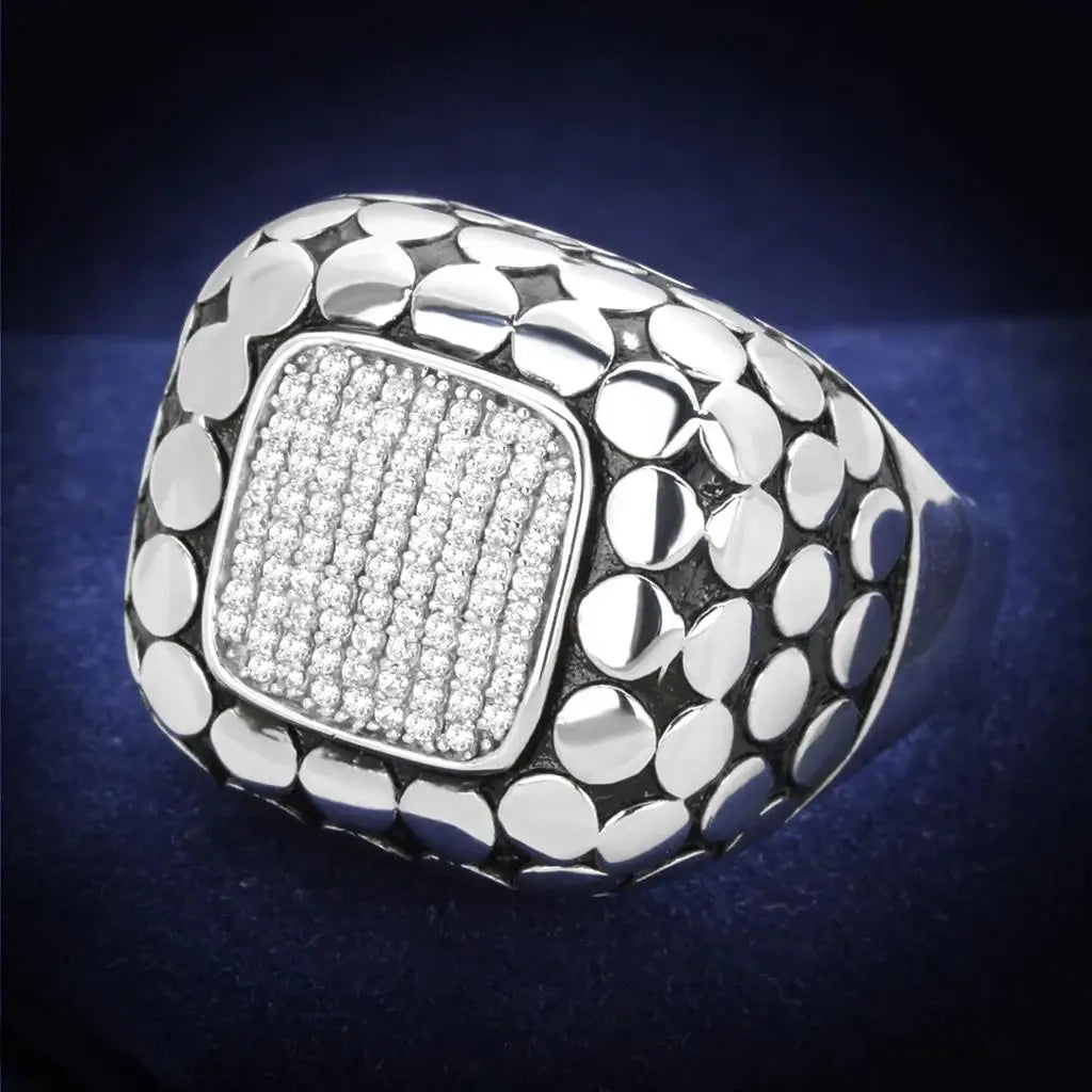 TS215 - Rhodium 925 Sterling Silver Ring with AAA Grade CZ in Clear - Alamode - Flyclothing LLC
