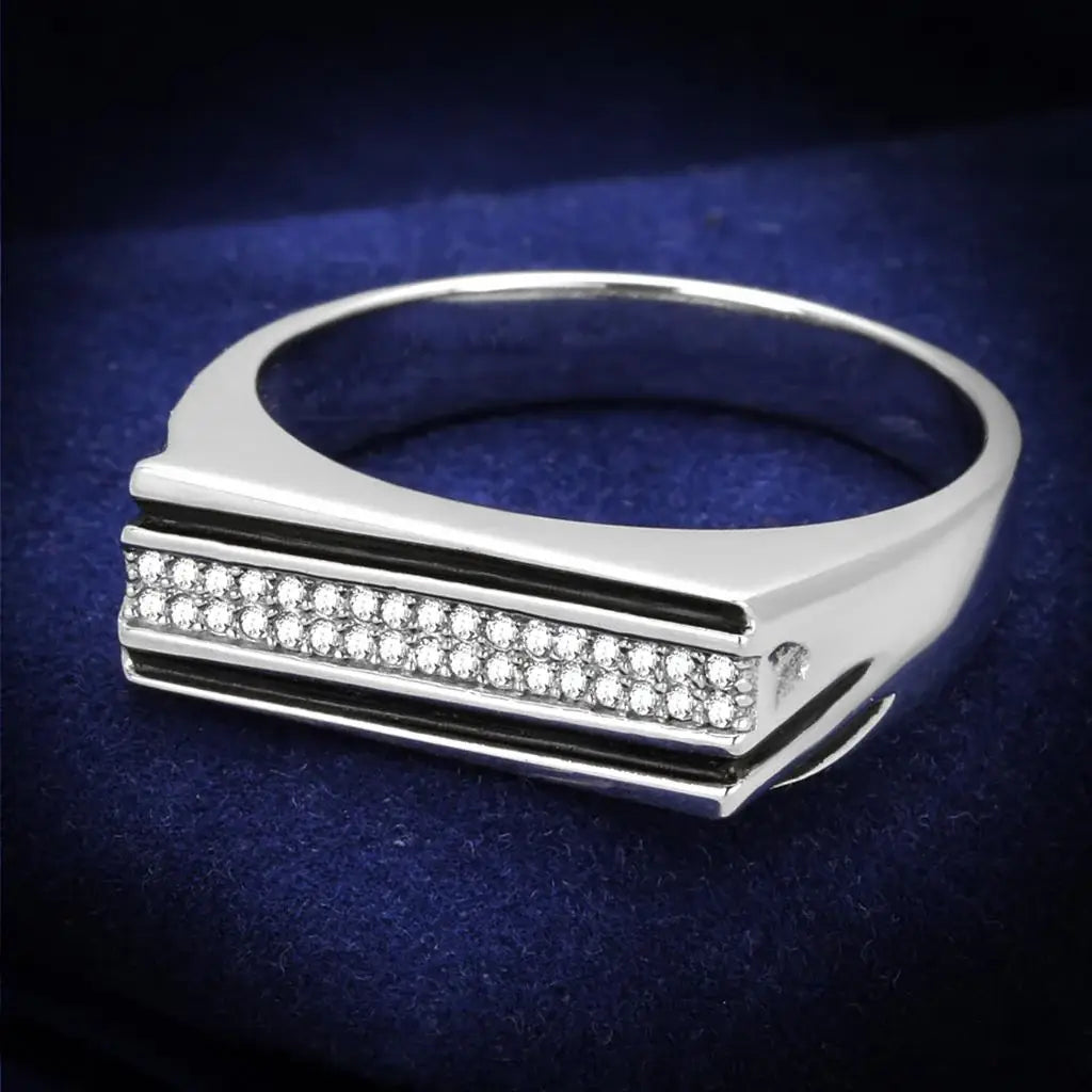 TS217 - Rhodium 925 Sterling Silver Ring with AAA Grade CZ in Clear - Alamode - Flyclothing LLC