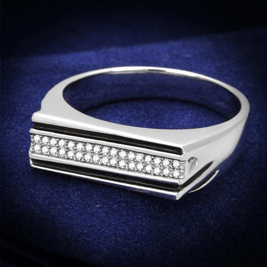 TS217 - Rhodium 925 Sterling Silver Ring with AAA Grade CZ in Clear - Alamode - Flyclothing LLC