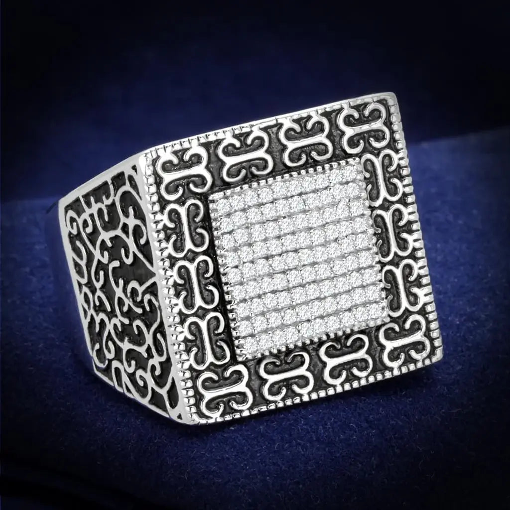 TS221 - Rhodium 925 Sterling Silver Ring with AAA Grade CZ in Clear - Alamode - Flyclothing LLC