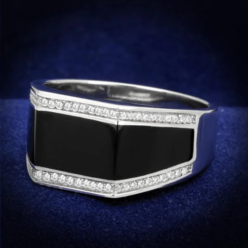 TS223 - Rhodium 925 Sterling Silver Ring with AAA Grade CZ in Clear - Alamode - Flyclothing LLC