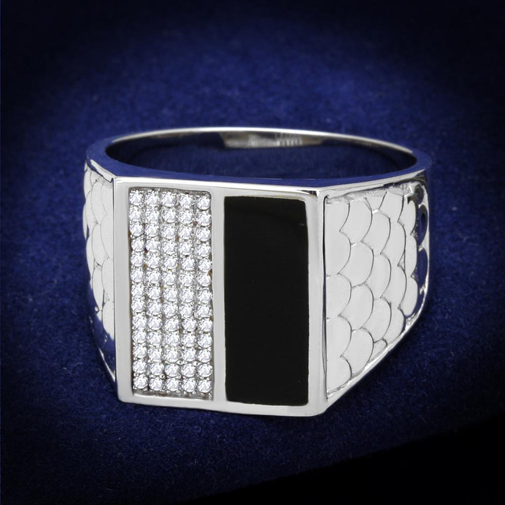 TS226 - Rhodium 925 Sterling Silver Ring with AAA Grade CZ  in Clear - Alamode