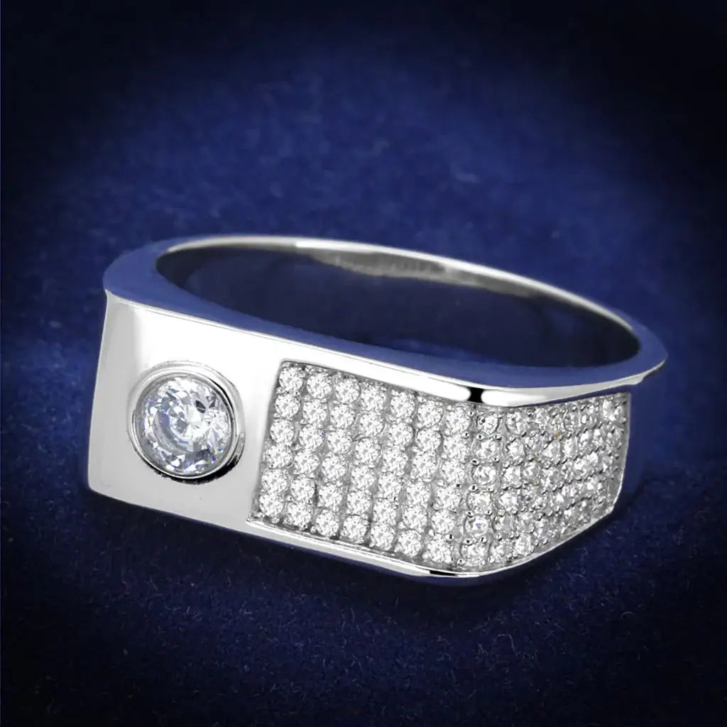 TS239 - Rhodium 925 Sterling Silver Ring with AAA Grade CZ in Clear - Alamode - Flyclothing LLC