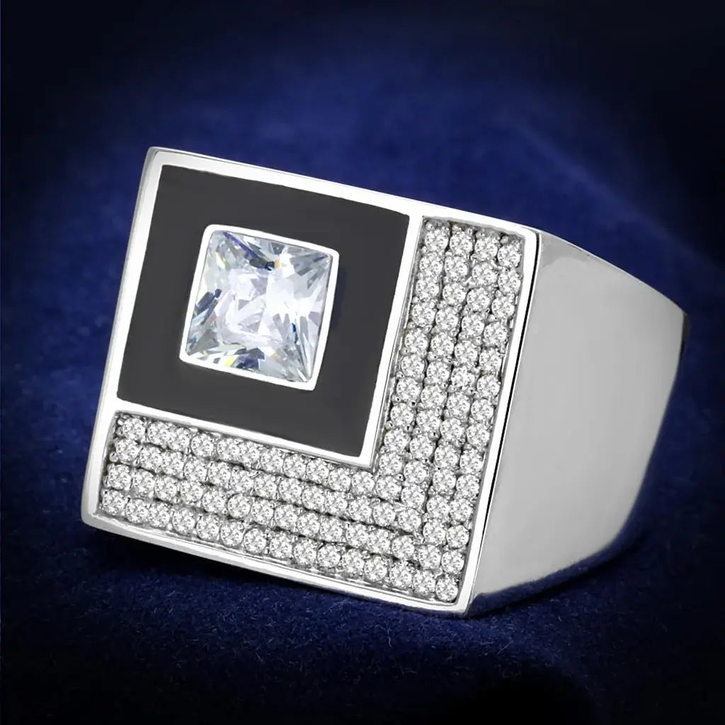 TS242 - Rhodium 925 Sterling Silver Ring with AAA Grade CZ in Clear - Alamode - Flyclothing LLC