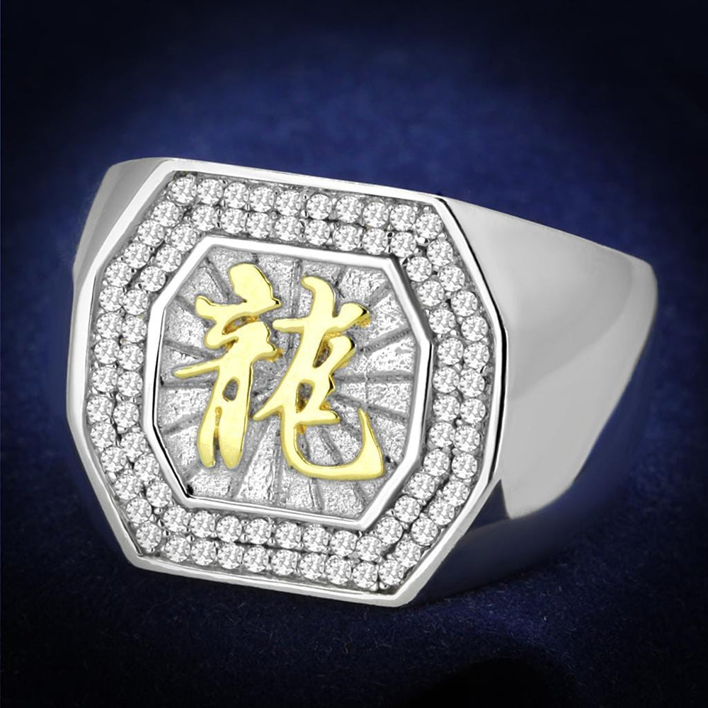 TS246 - Reverse Two-Tone 925 Sterling Silver Ring with AAA Grade CZ  in Clear - Alamode