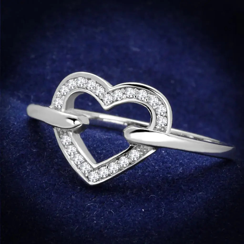 TS256 - Rhodium 925 Sterling Silver Ring with AAA Grade CZ in Clear - Alamode - Flyclothing LLC