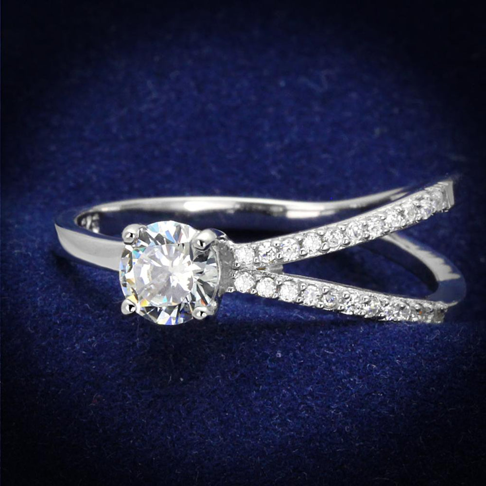 TS261 - Rhodium 925 Sterling Silver Ring with AAA Grade CZ  in Clear - Alamode
