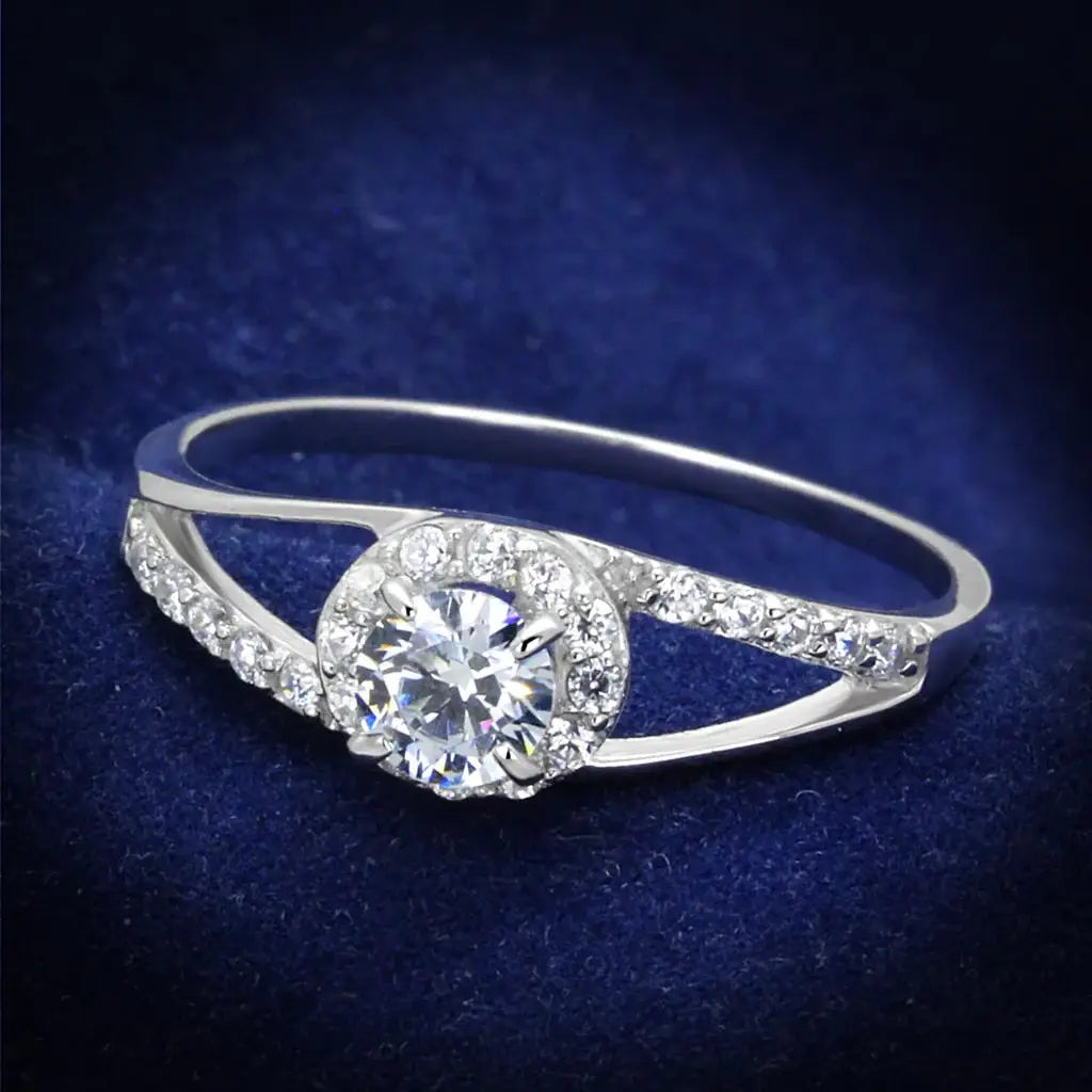 TS263 - Rhodium 925 Sterling Silver Ring with AAA Grade CZ in Clear - Alamode - Flyclothing LLC