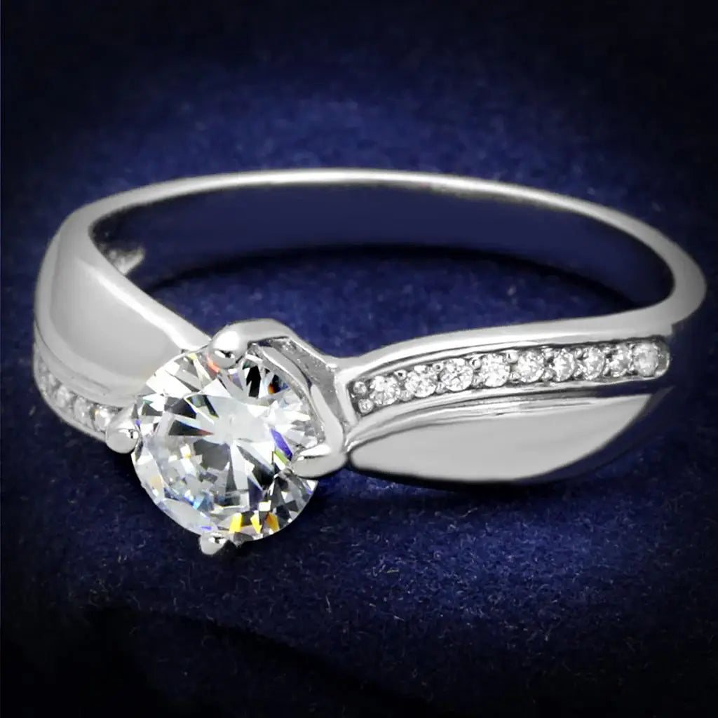 TS264 - Rhodium 925 Sterling Silver Ring with AAA Grade CZ in Clear - Alamode - Flyclothing LLC