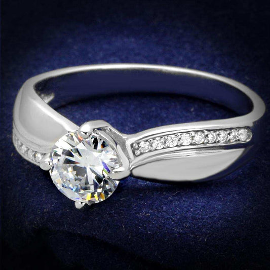 TS264 - Rhodium 925 Sterling Silver Ring with AAA Grade CZ in Clear - Alamode - Flyclothing LLC