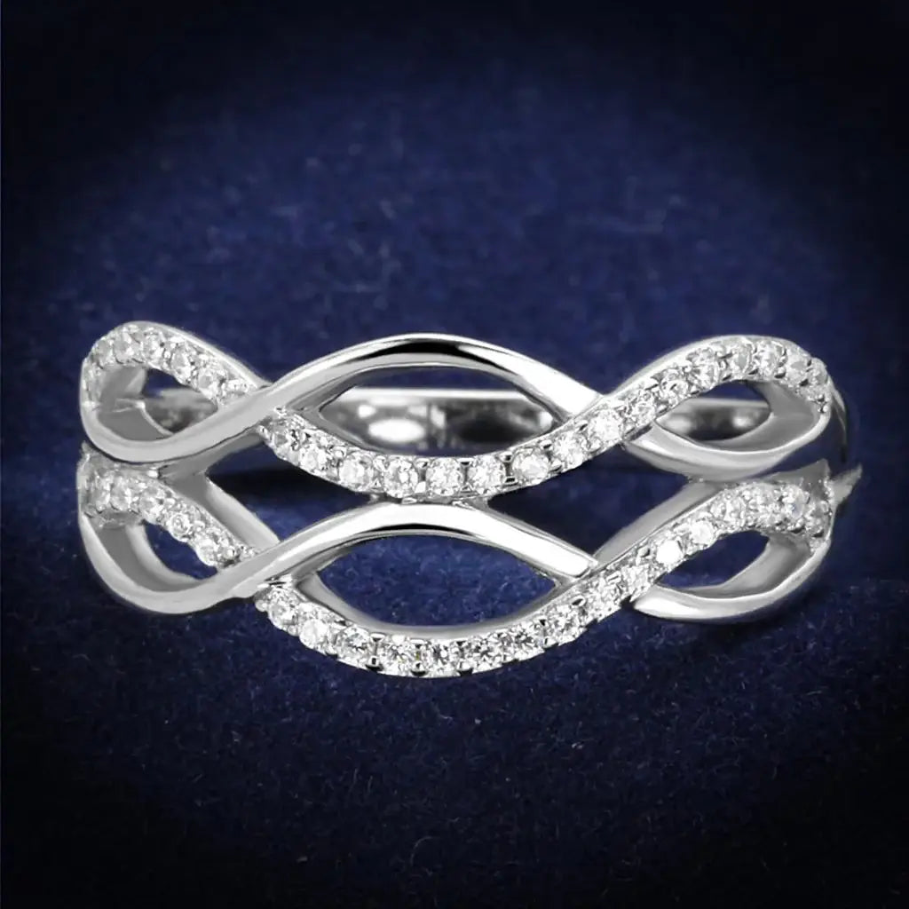 TS266 - Rhodium 925 Sterling Silver Ring with AAA Grade CZ in Clear - Alamode - Flyclothing LLC