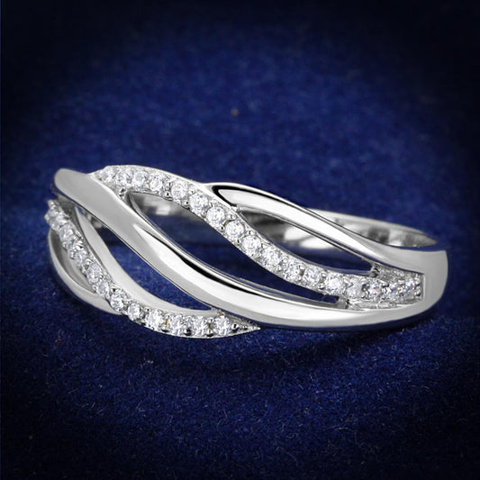 TS268 - Rhodium 925 Sterling Silver Ring with AAA Grade CZ  in Clear