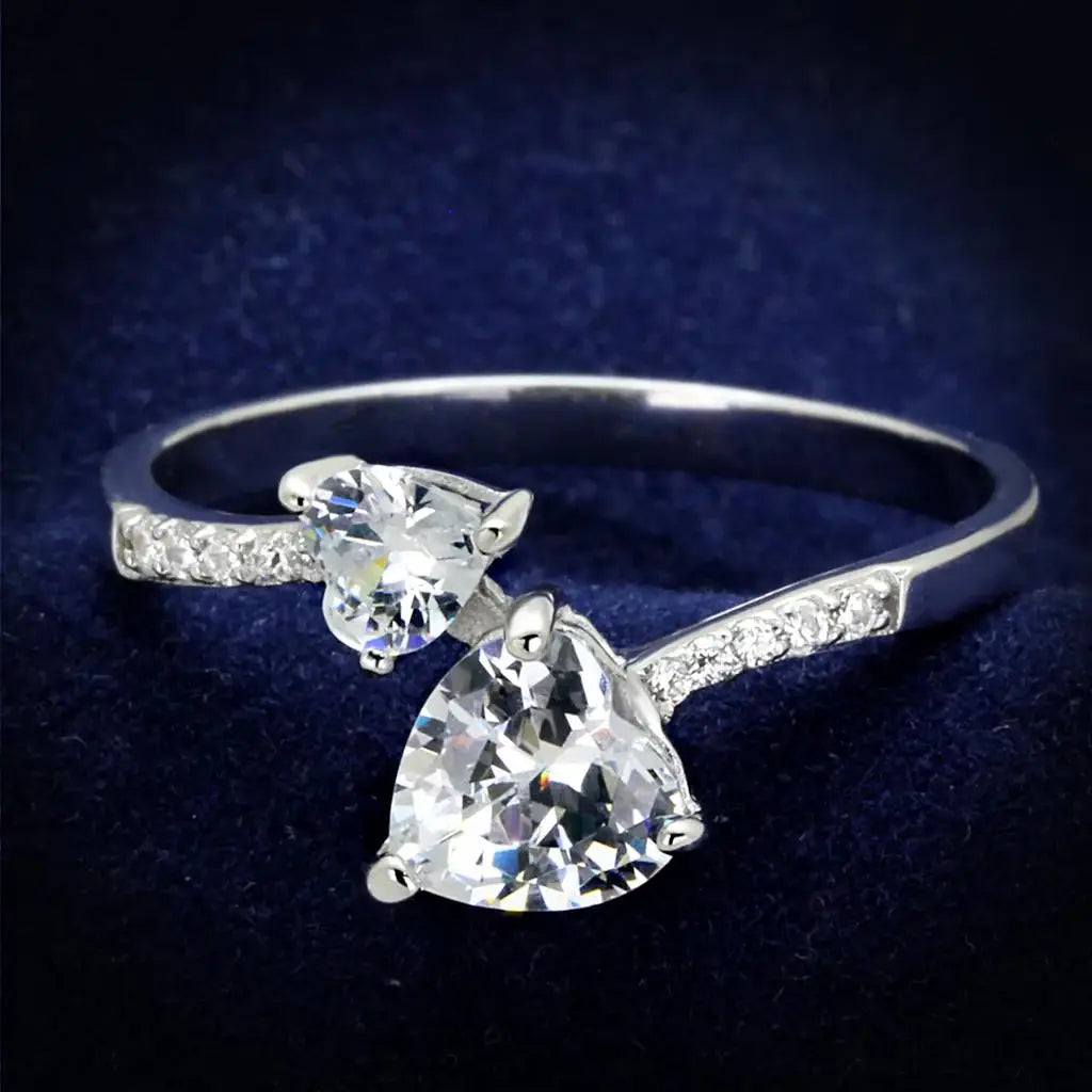 TS271 - Rhodium 925 Sterling Silver Ring with AAA Grade CZ in Clear - Alamode - Flyclothing LLC