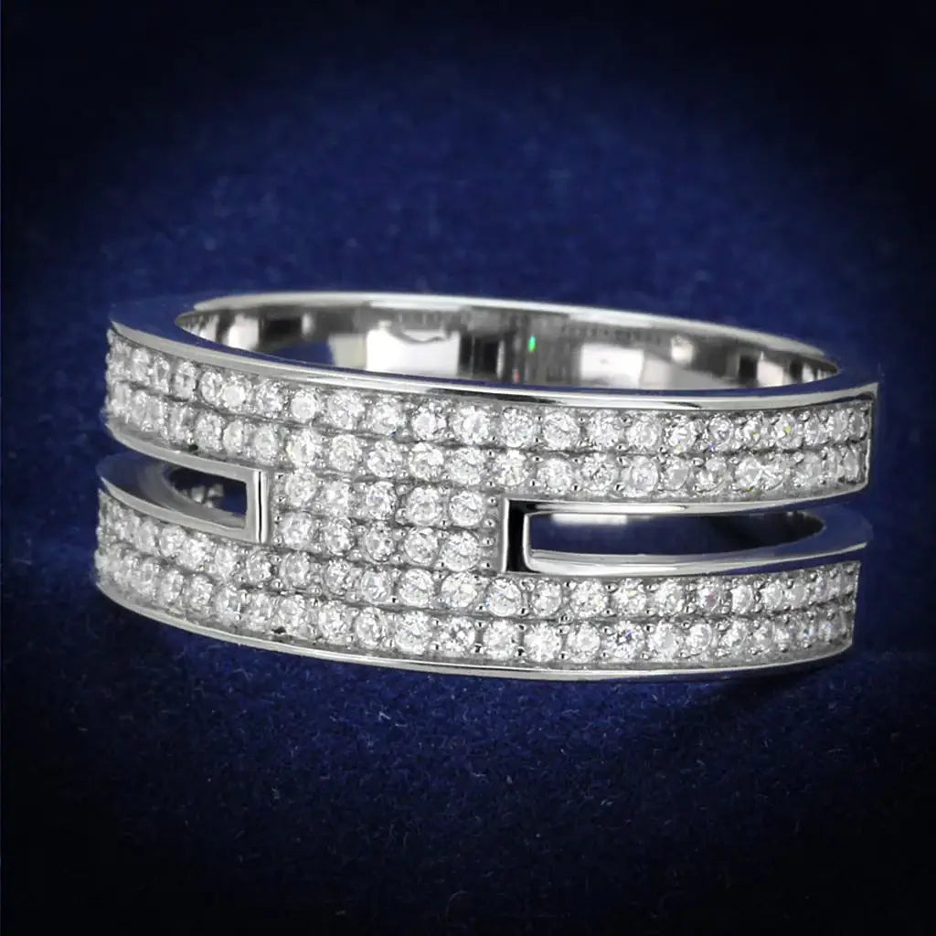 TS273 - Rhodium 925 Sterling Silver Ring with AAA Grade CZ in Clear - Alamode - Flyclothing LLC