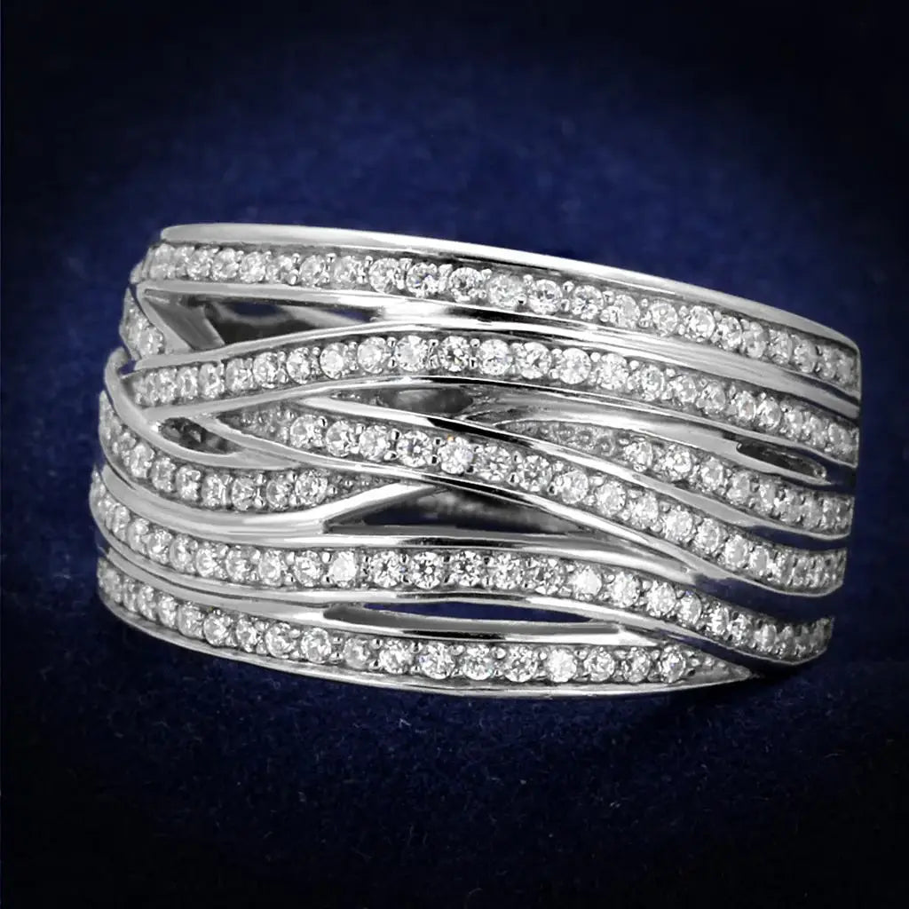 TS274 - Rhodium 925 Sterling Silver Ring with AAA Grade CZ in Clear - Alamode - Flyclothing LLC