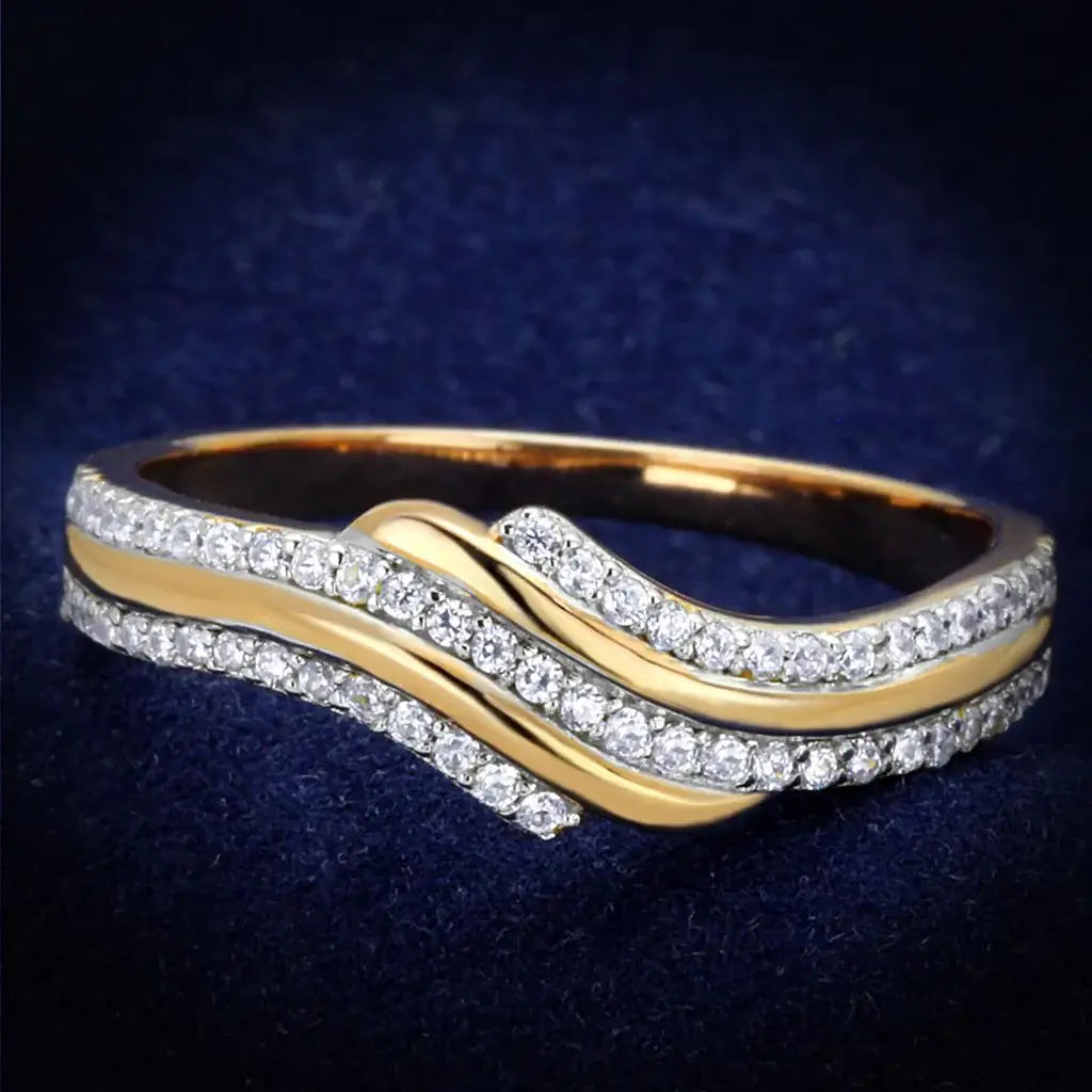 TS277 - Rose Gold + Rhodium 925 Sterling Silver Ring with AAA Grade CZ in Clear - Alamode - Flyclothing LLC