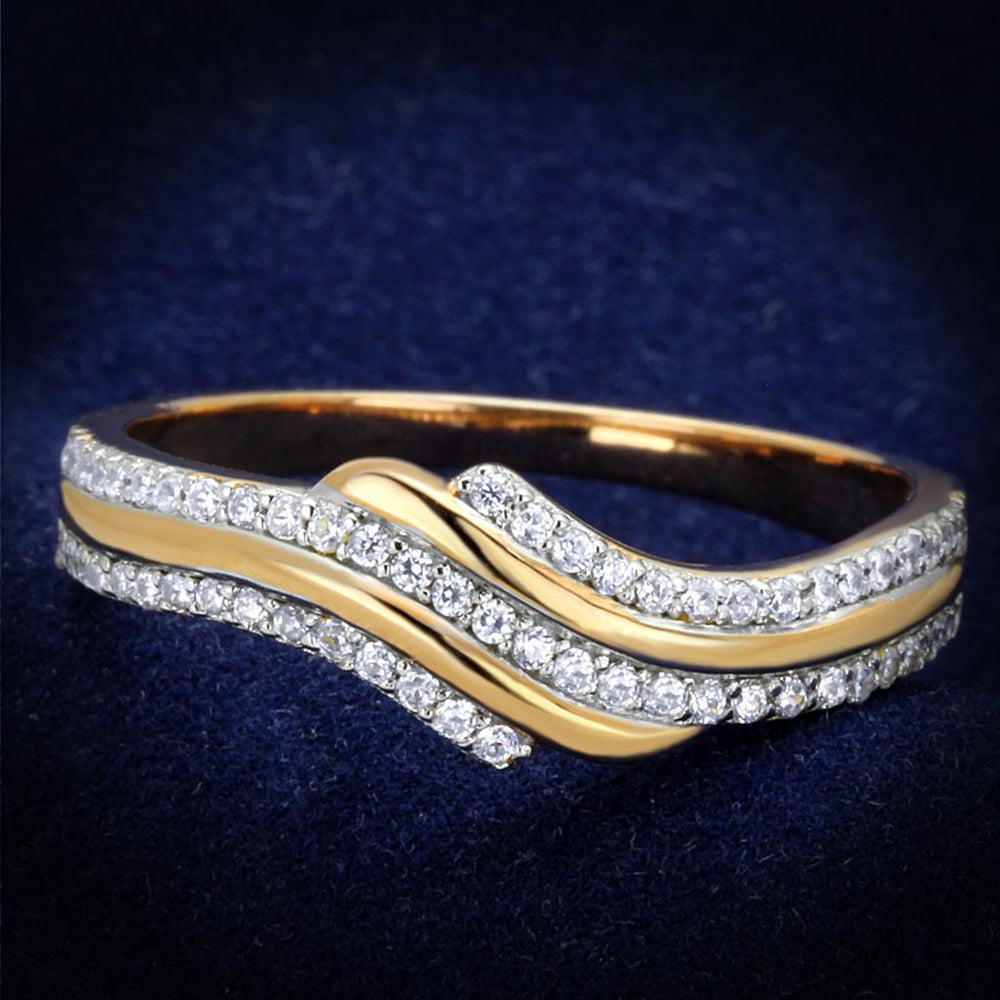 TS277 - Rose Gold + Rhodium 925 Sterling Silver Ring with AAA Grade CZ  in Clear - Alamode