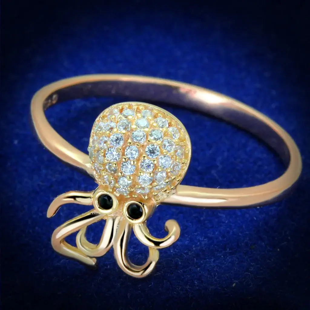 TS282 - Rose Gold 925 Sterling Silver Ring with AAA Grade CZ in Black Diamond - Alamode - Flyclothing LLC