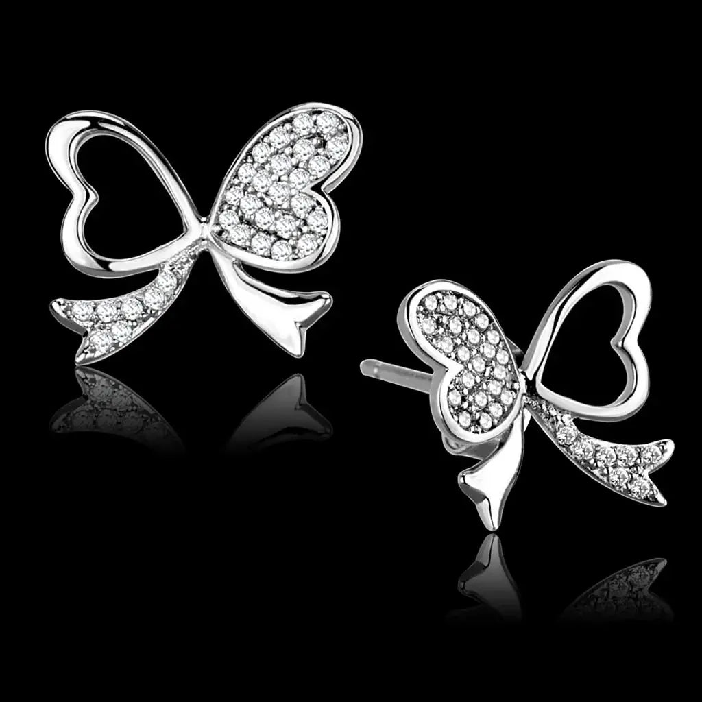 TS288 - Rhodium 925 Sterling Silver Earrings with AAA Grade CZ in Clear - Alamode - Flyclothing LLC