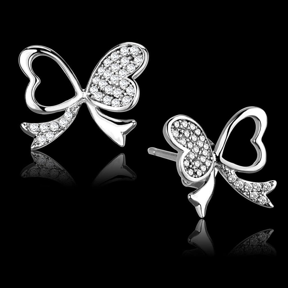 TS288 - Rhodium 925 Sterling Silver Earrings with AAA Grade CZ  in Clear - Alamode